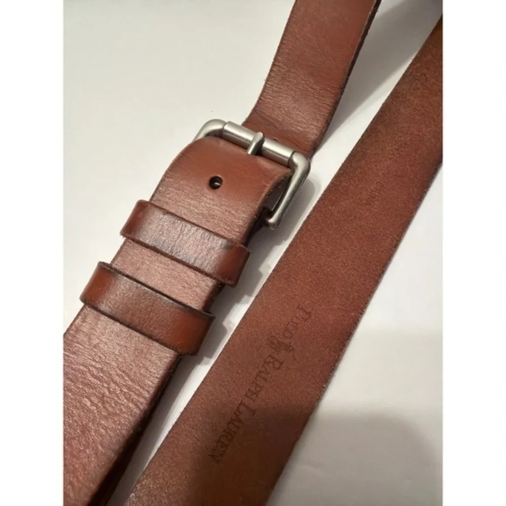 Polo Ralph Lauren Mens Cognac Brown Leather Belt Silver Buckle Size 44